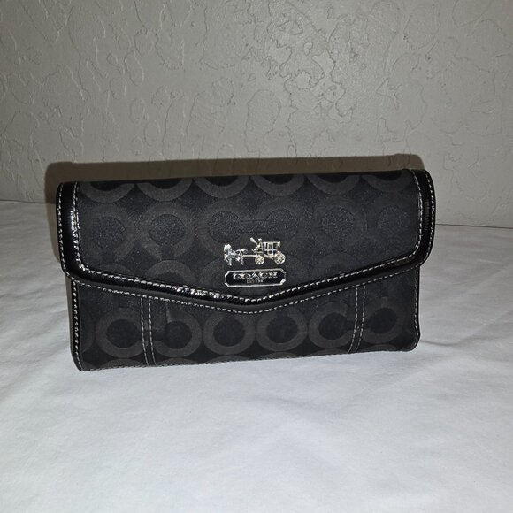 COACH 43641 Madison Black Op Art Signature Flap Clutch Wallet No Checkbook Cover - Picture 8 of 8